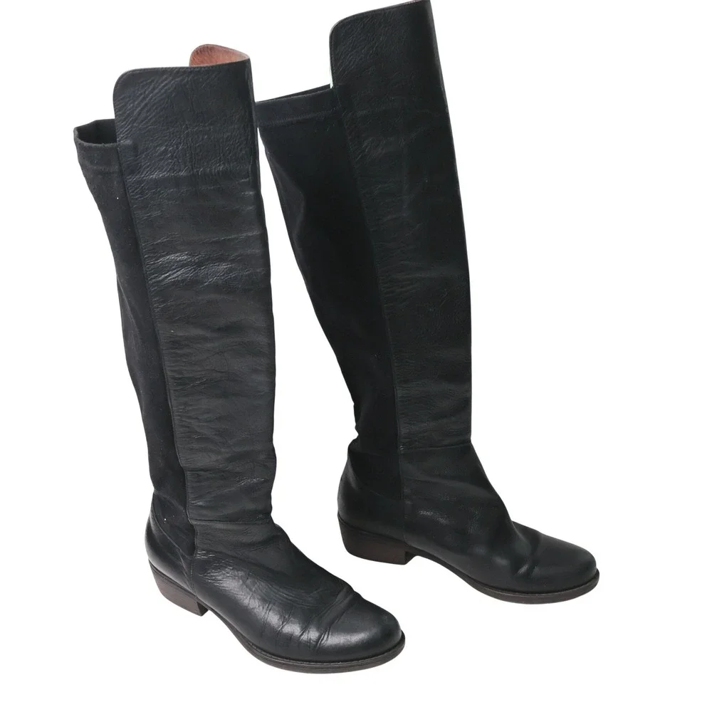 Web Shoemakers Black Leather Over The Knee Boots Made in Spain Size 37